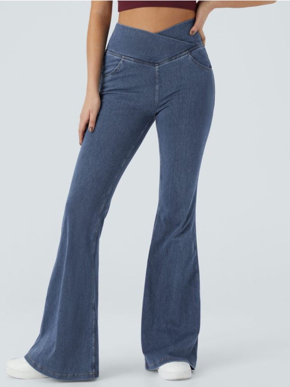 Halara Flex™ High Waisted Crossover Pocket Washed Casual Jeans flair size large